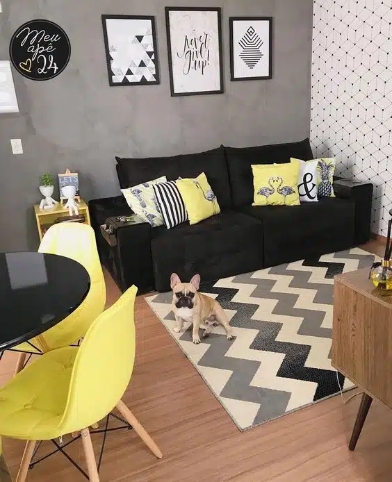 Cores que combinam com preto; preto com amarelo na decoração Cores que combinam com preto; preto com amarelo na decoração