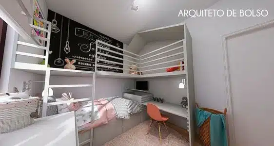 Quarto de menina com prateleiras para casas pequenas Quarto de menina com prateleiras para casas pequenas