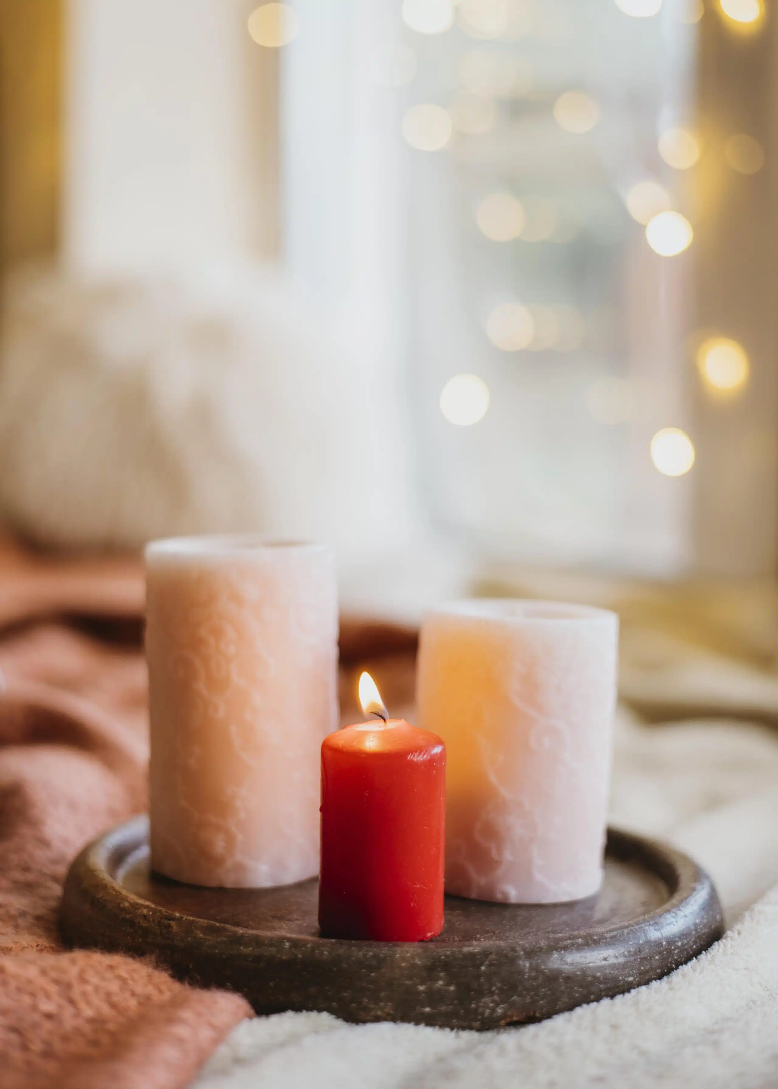 arranjo de higiene de inverno com velas
