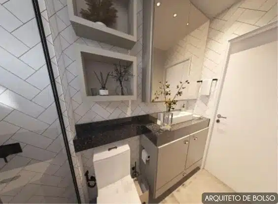 Banheiro pequeno com nicho feito pelo Arquiteto de Bolso. Banheiro pequeno com nicho feito pelo Arquiteto de Bolso.