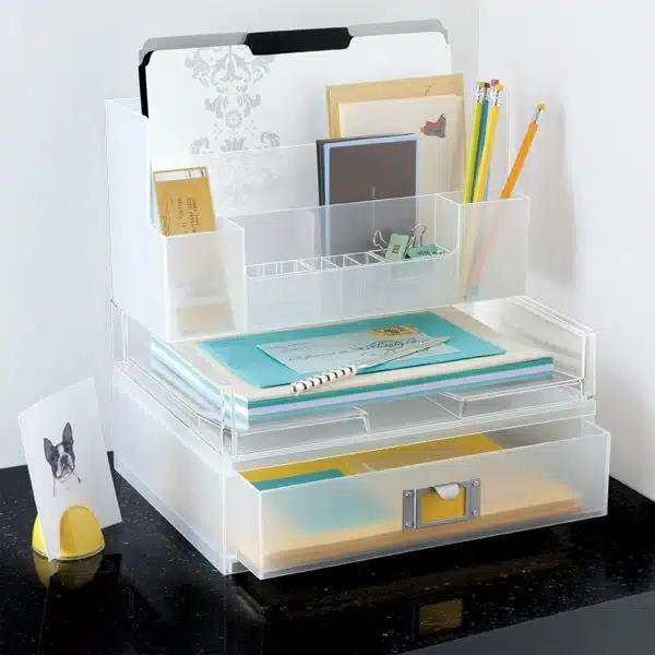 Decorar home office, gaveteiro de plástico para mesa