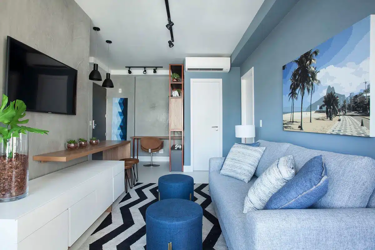 Psicologia das cores, sala com decoração em azul
