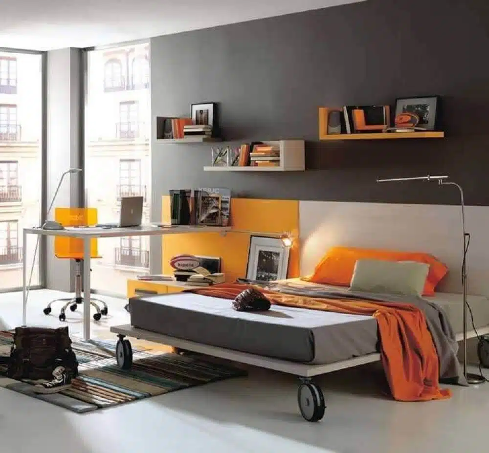 Quarto cinza e laranja
