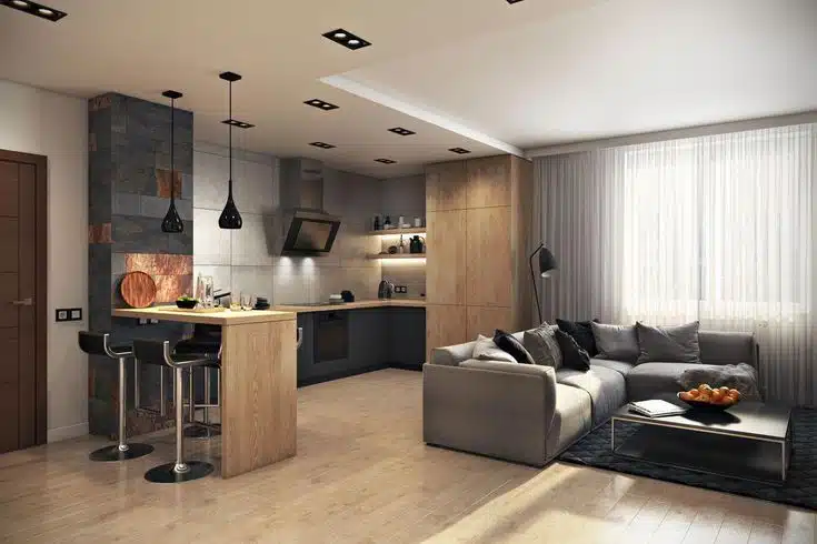 Sala e cozinha conjugadas, áreas complementares