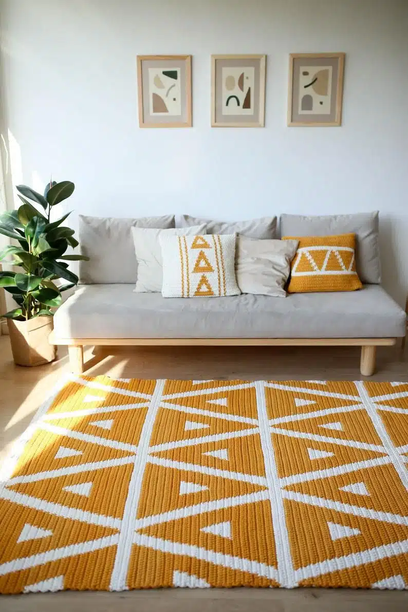 Transformações em seu ambiente, tapete amarelo em sala