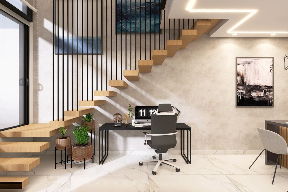 Como aproveitar o espaço embaixo da escada? Home office compacto