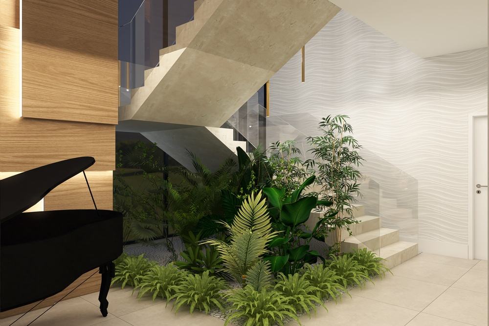 Como aproveitar o espaço embaixo da escada? Jardim de inverno