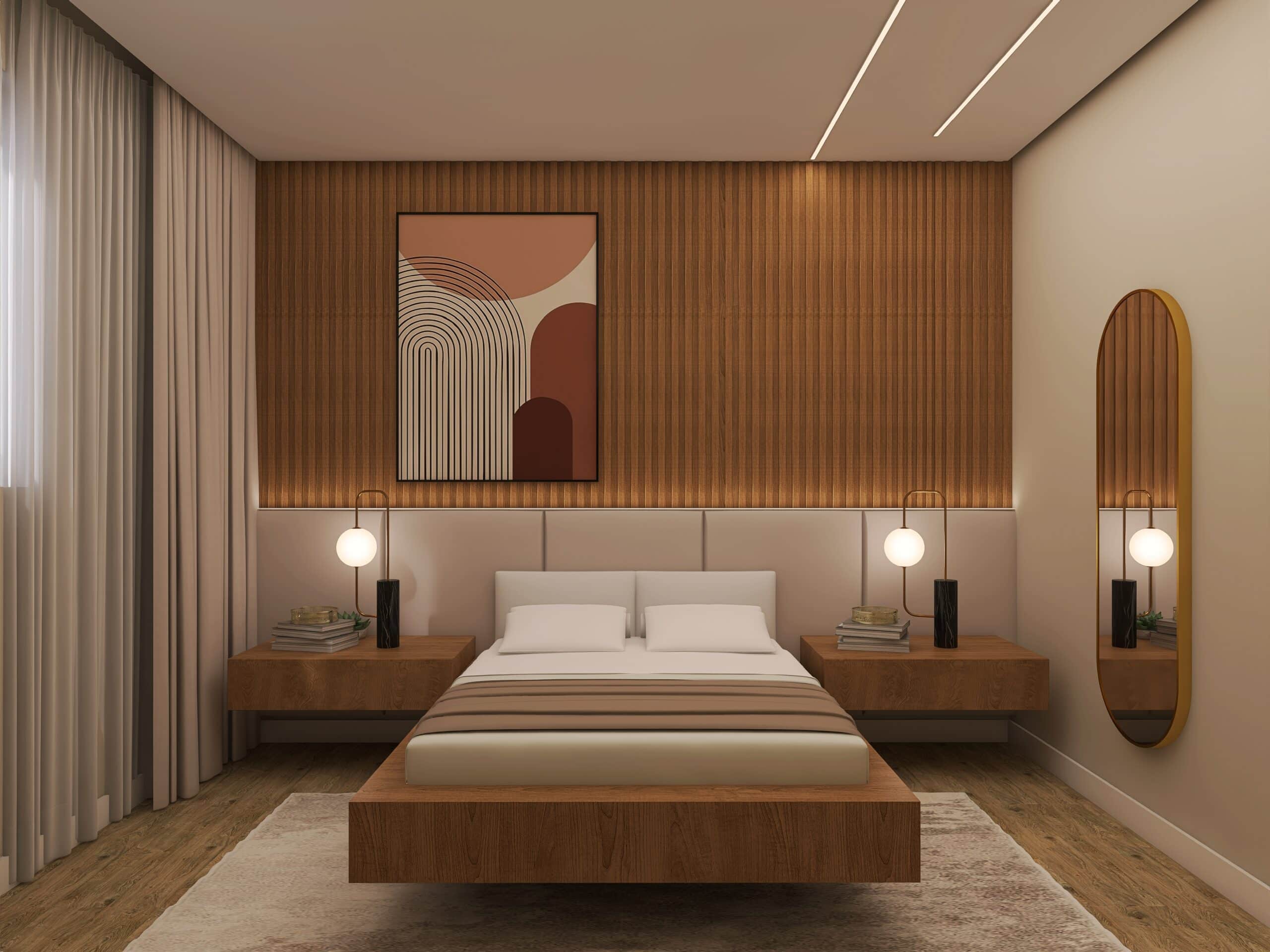 Cama com adornos de madeira