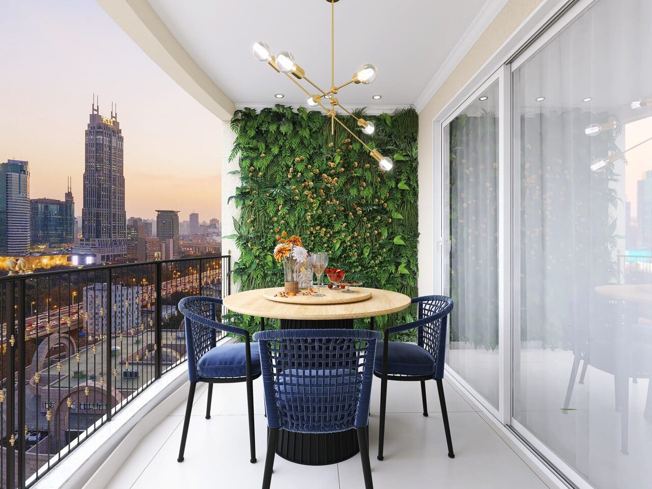Decoração de área externa em varanda com vista para prédios
