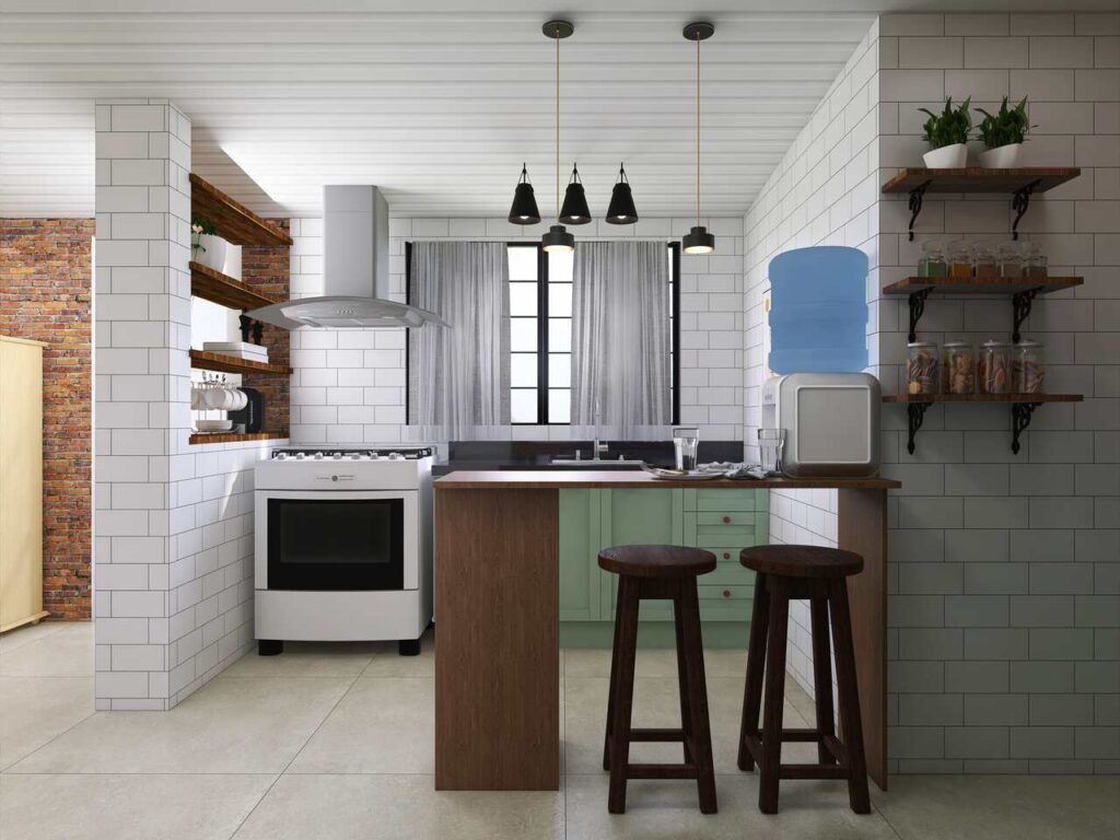 cozinha simples com cores em branco e marrom