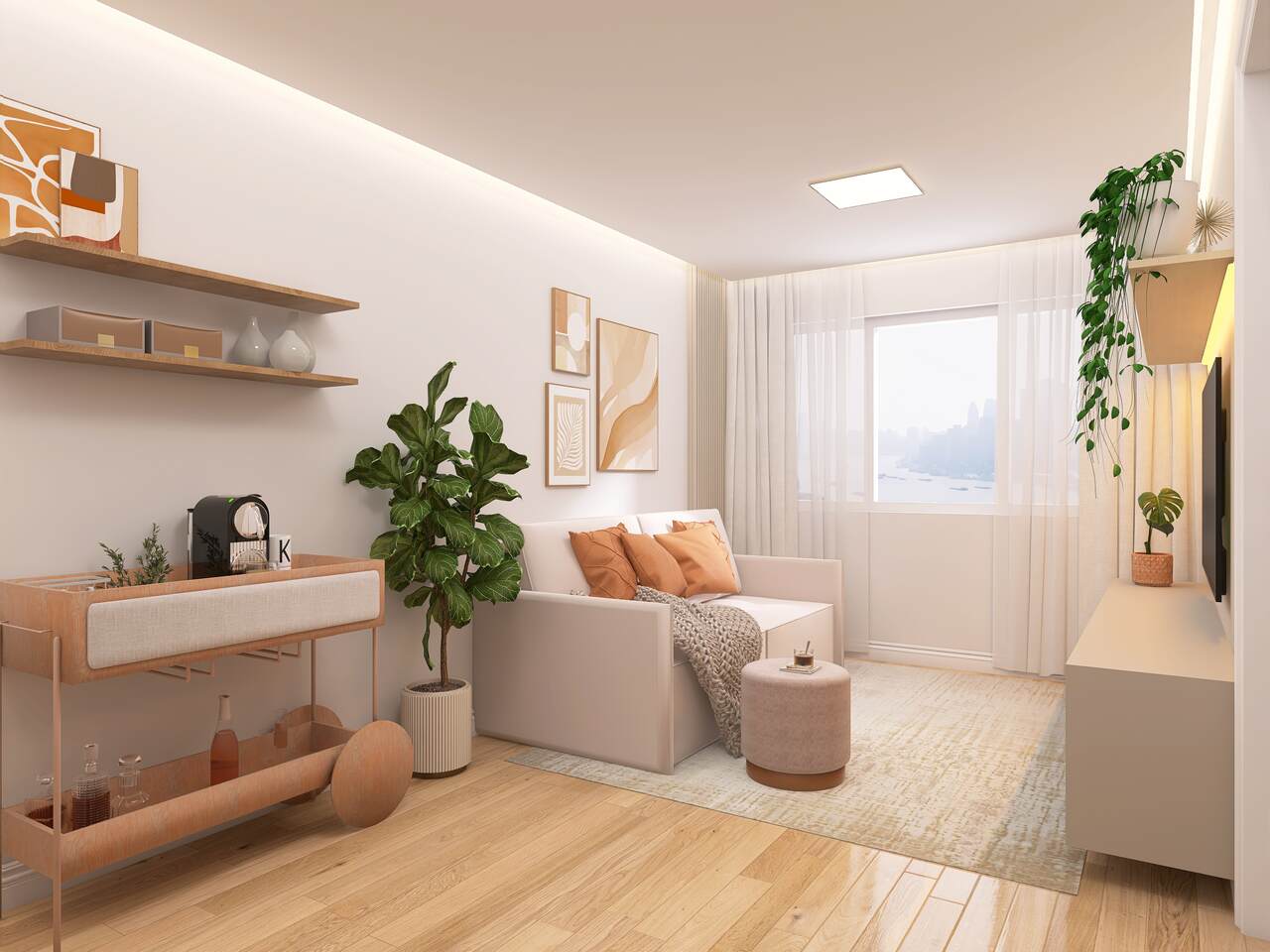 Sala de apartamento alugada decorada
