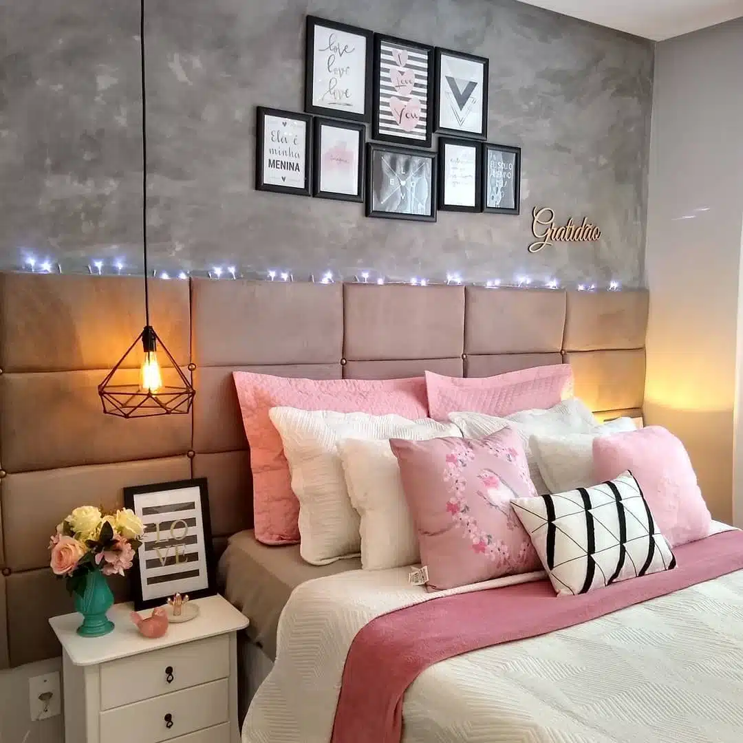 Quarto cinza e rosa