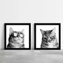 kit-2-quadros-gato-usando-oculos-preto-e-branco-consultorio